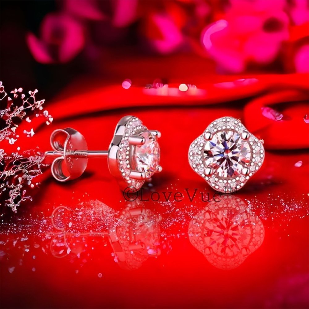 Certified 1ct. t.w. Diamond Clover Halo Stud Earrings - Picture 3 of 15
